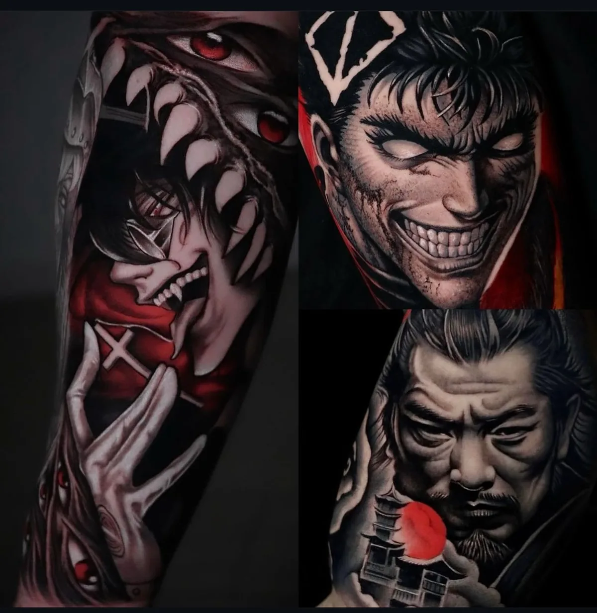 Anime- und Comic-Tattoo am Oberarm.